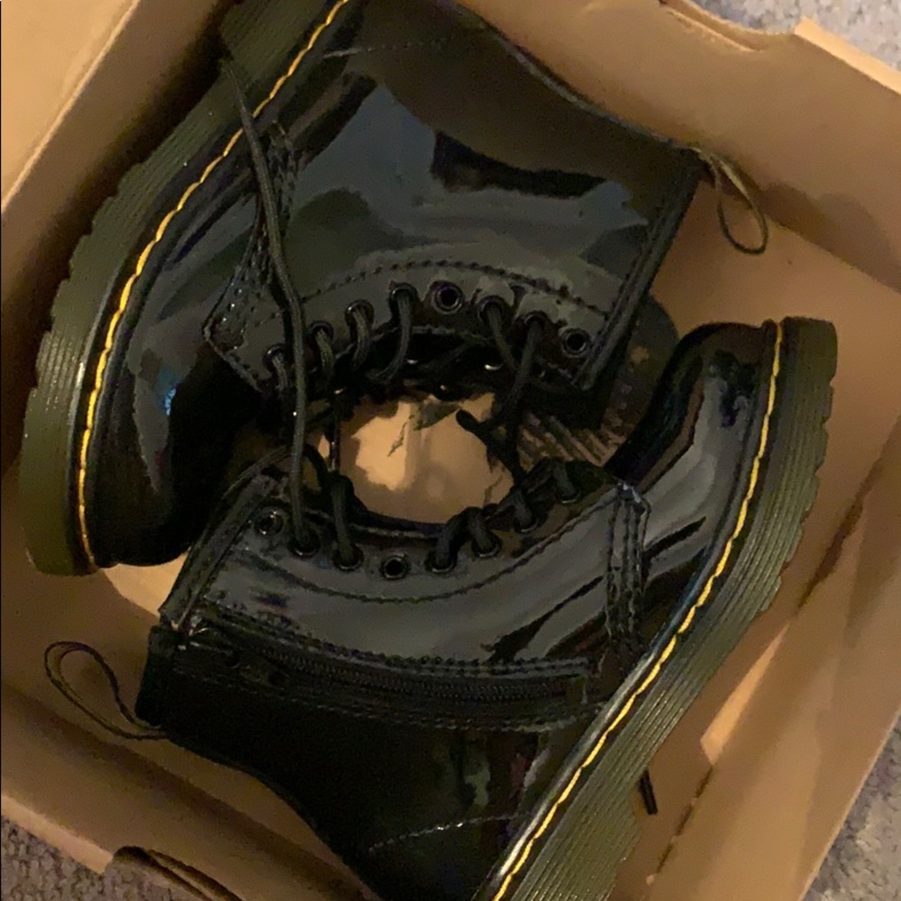 Black Doc Martens boots. Patent Leather.
